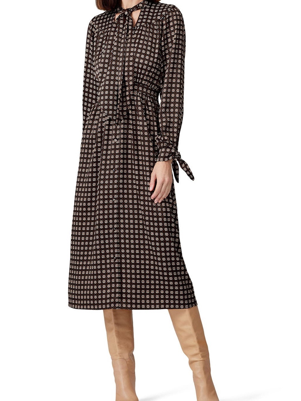 Sweet Baby Jamie Geo Print Tie Neck Dress